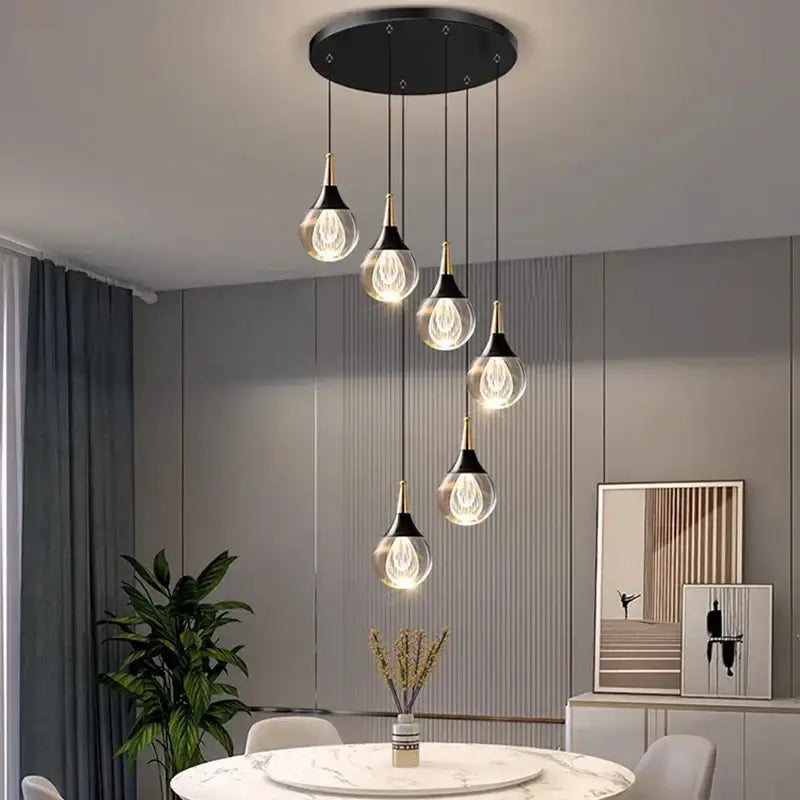 Modern black and gold chandelier stair pendant lamp living room