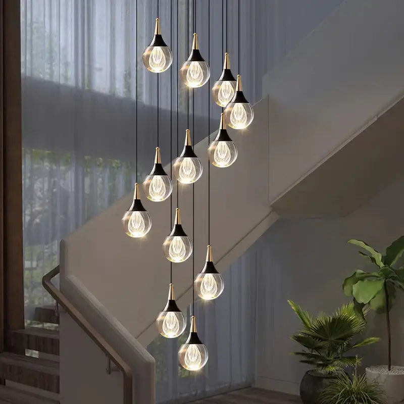 Modern black and gold chandelier stair pendant lamp living room