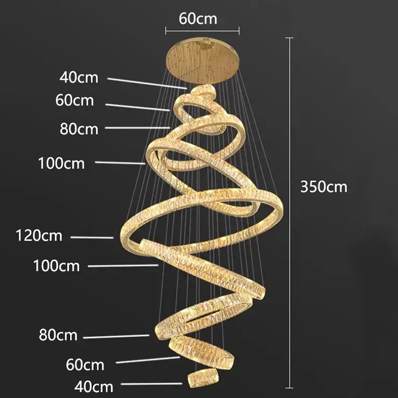 Modern golden spiral crystal chandelier living room pendant lamp