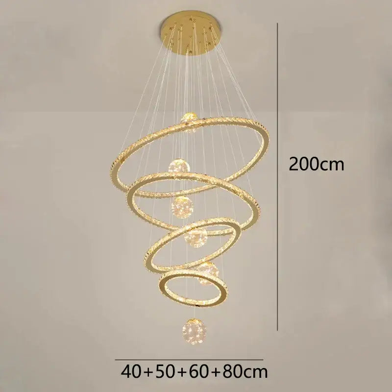 Decorbites crystal chandelier golden spiral ring lamp living room