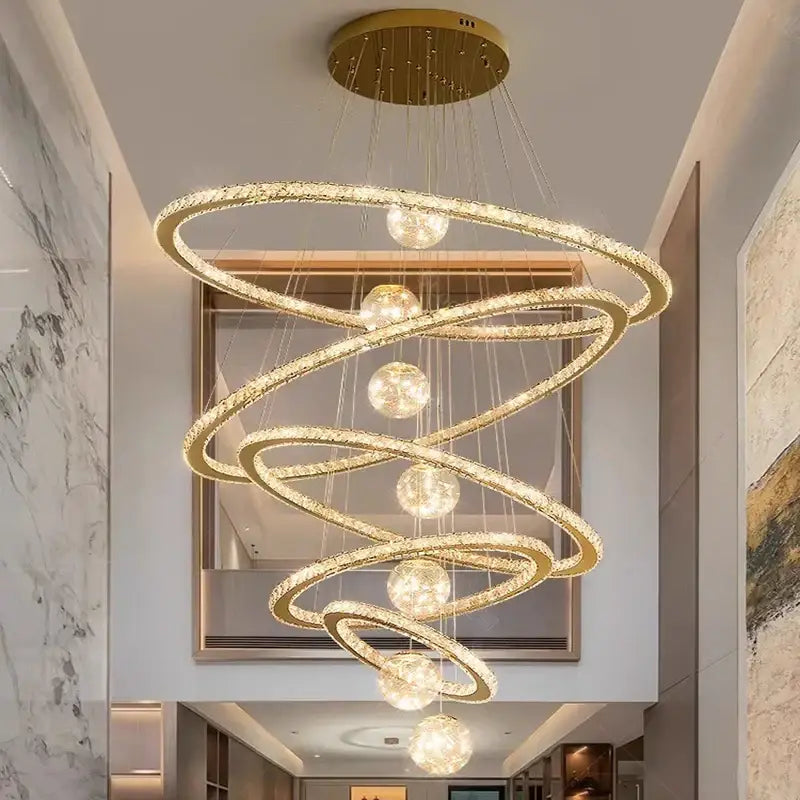 Decorbites crystal chandelier golden spiral ring lamp living room