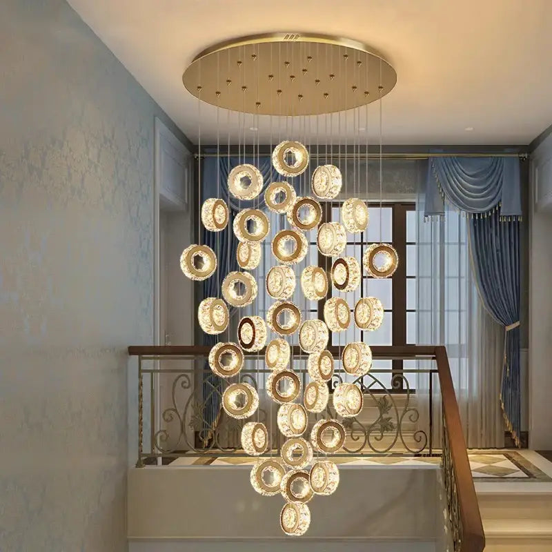 Decorbites crystal chandelier stair spiral gold pendant living room