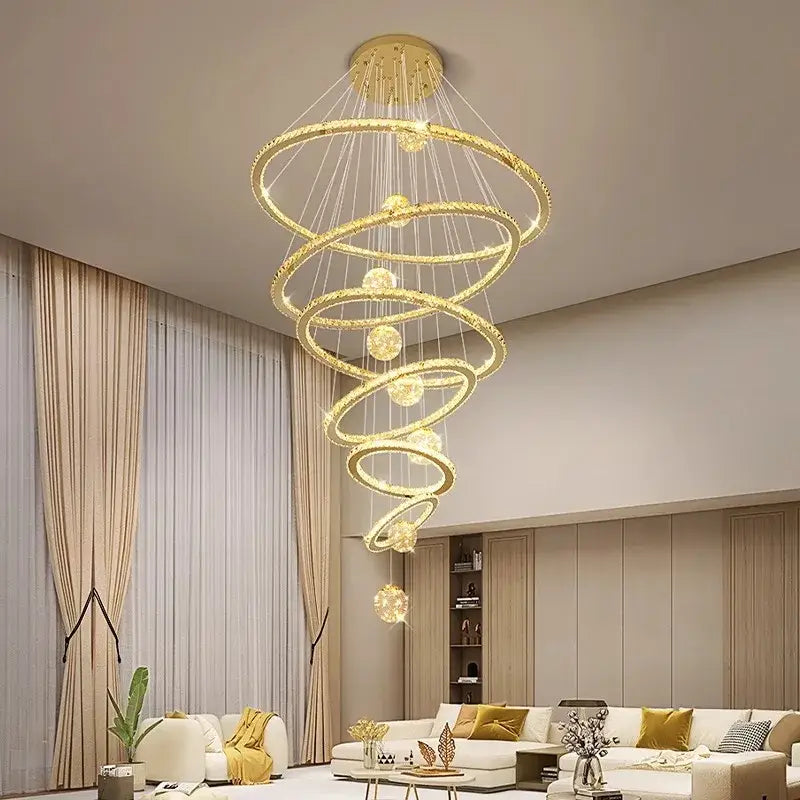 Decorbites crystal chandelier golden spiral ring lamp living room