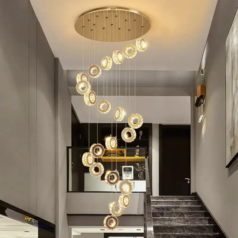 Decorbites crystal chandelier stair spiral gold pendant living room