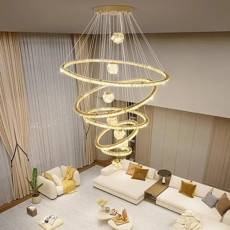 Decorbites crystal chandelier golden spiral ring lamp living room