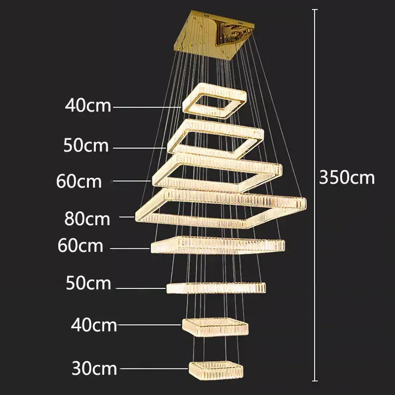Modern multi tier gold crystal chandelier stair pendant light