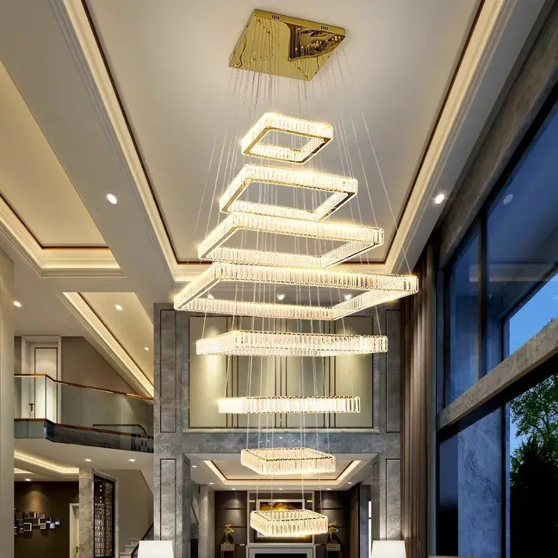 Modern multi tier gold crystal chandelier stair pendant light