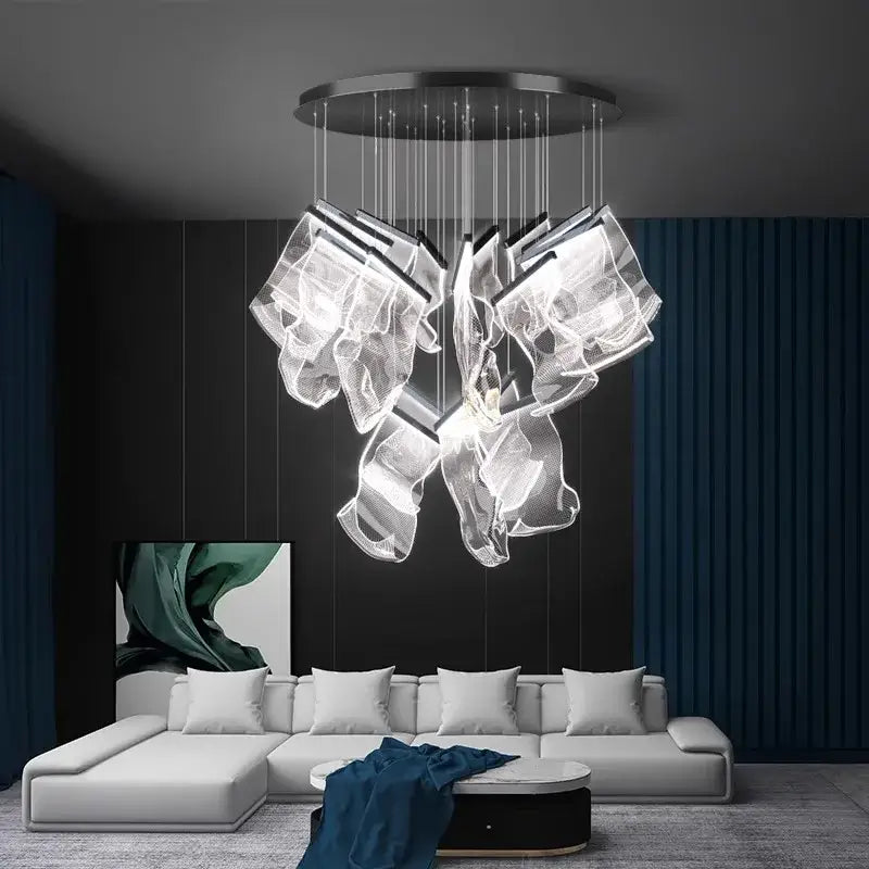 Modern sculptural glass crystal chandelier stair pendant light