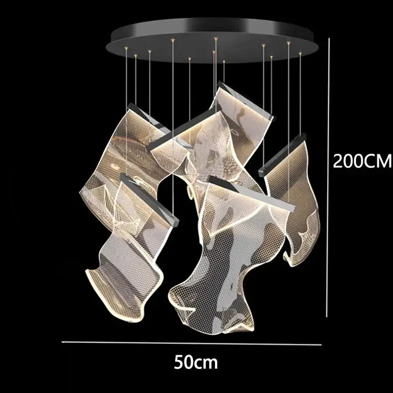 Modern sculptural glass crystal chandelier stair pendant light