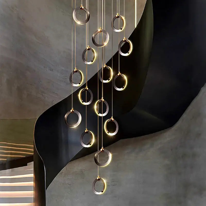 Modern metallic ring cascading crystal chandelier living room light