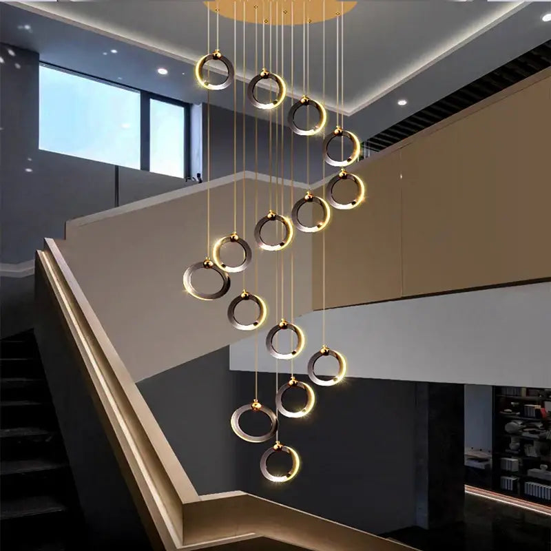 Modern metallic ring cascading crystal chandelier living room light