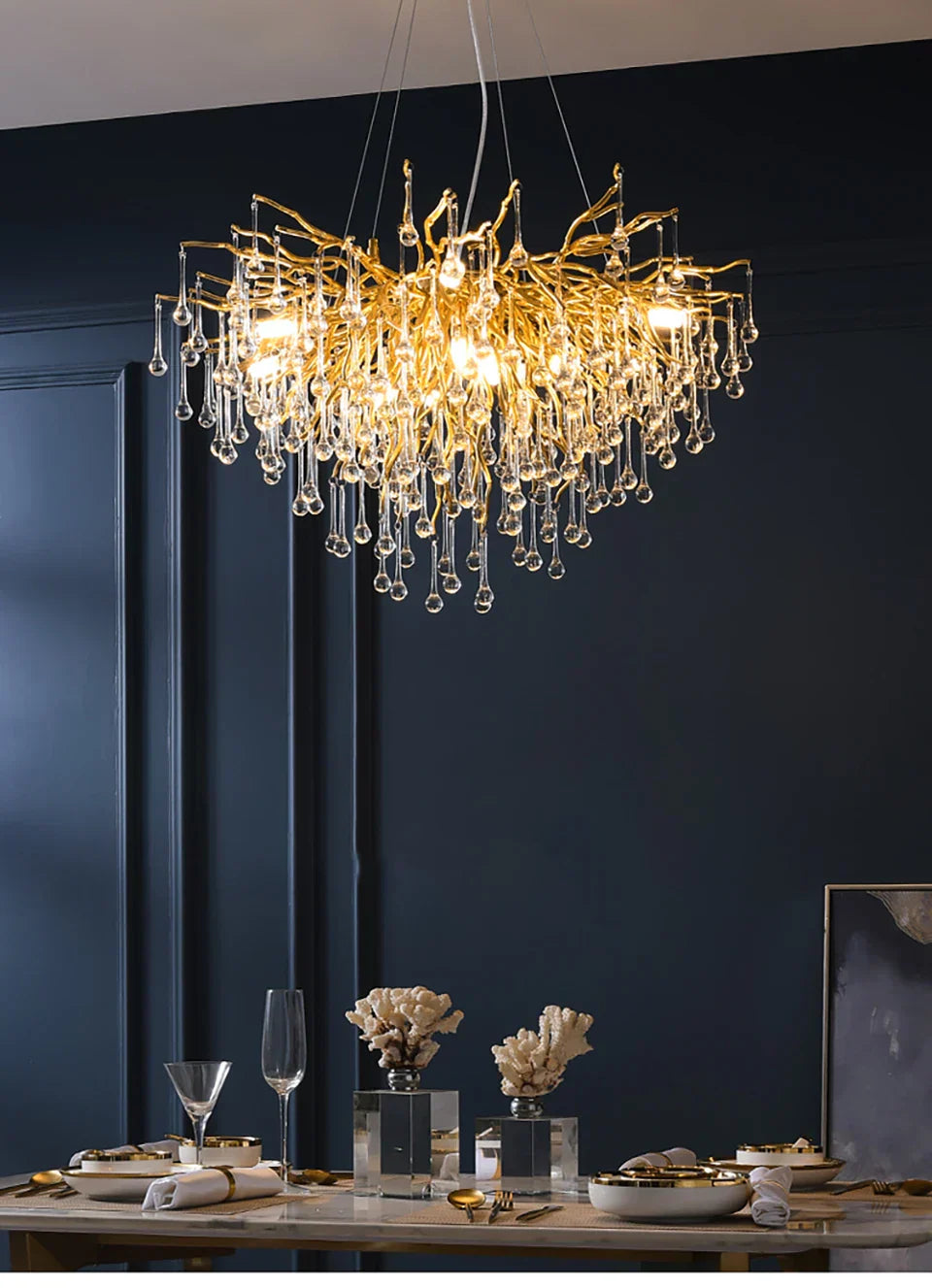 Modern aluminum raindrop crystal chandelier dining room light fixture