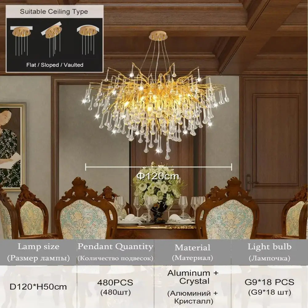 Modern aluminum raindrop crystal chandelier dining room light fixture