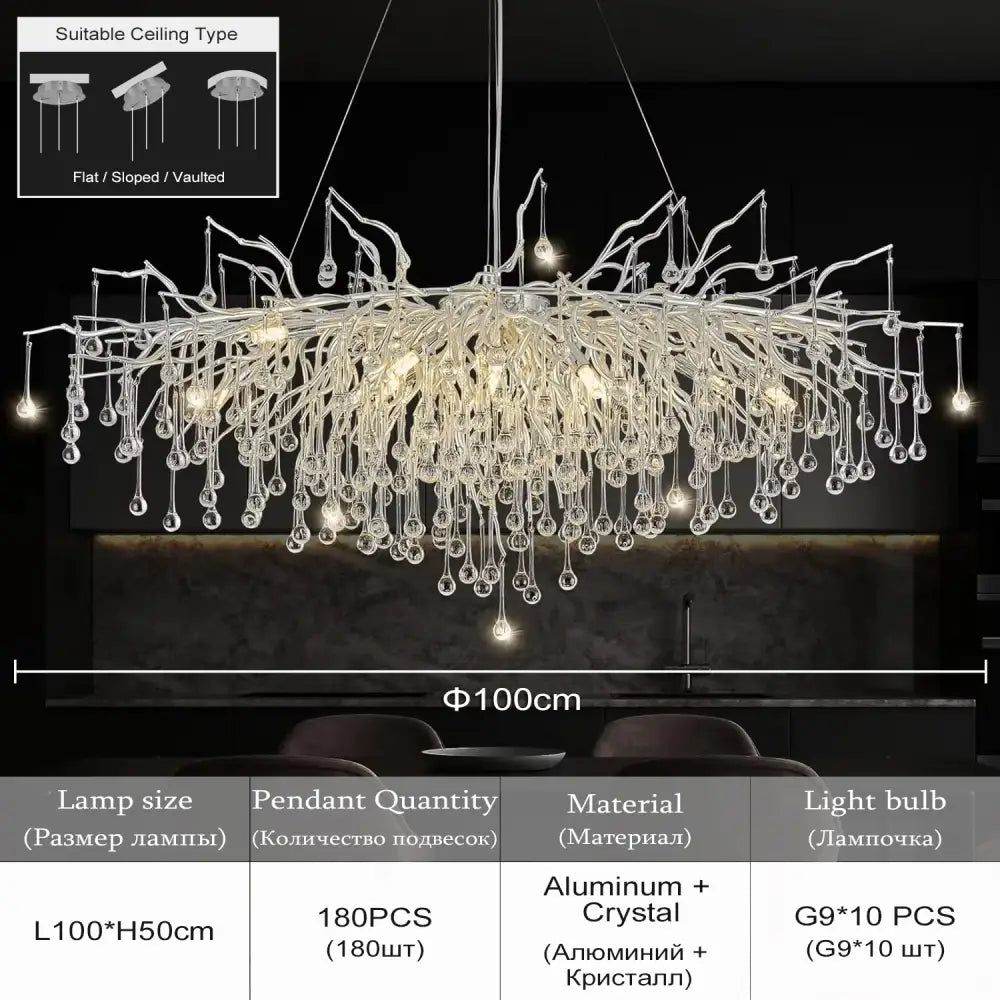 Modern aluminum raindrop crystal chandelier dining room light fixture