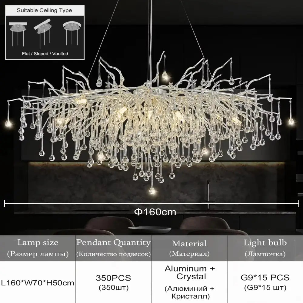 Modern aluminum raindrop crystal chandelier dining room light fixture