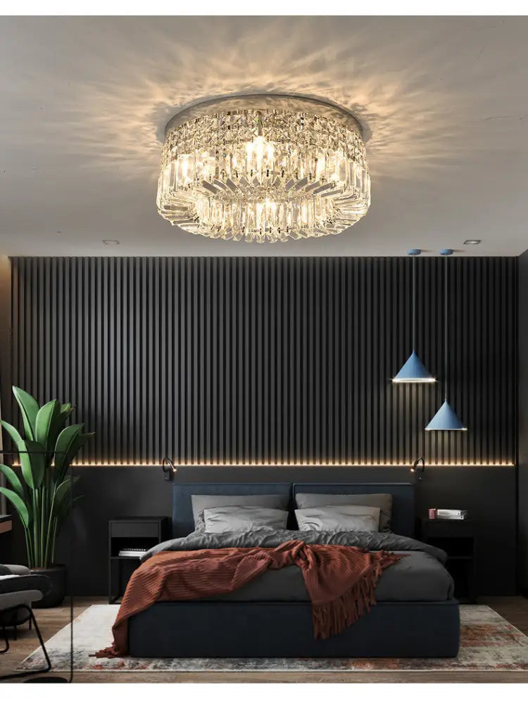 Modern gold multi tier crystal led ceiling light dining room