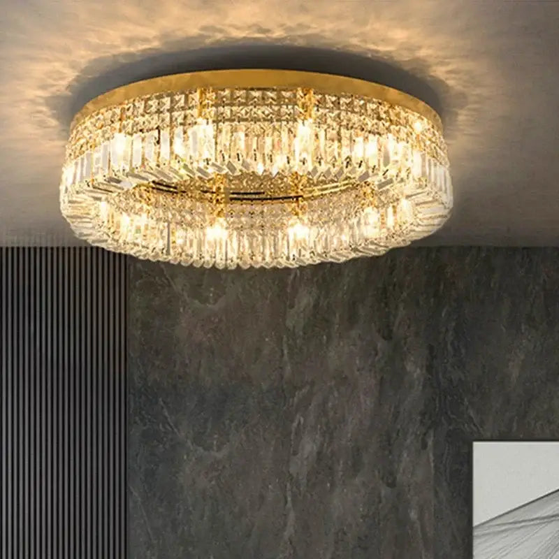 Modern gold multi tier crystal led ceiling light dining room