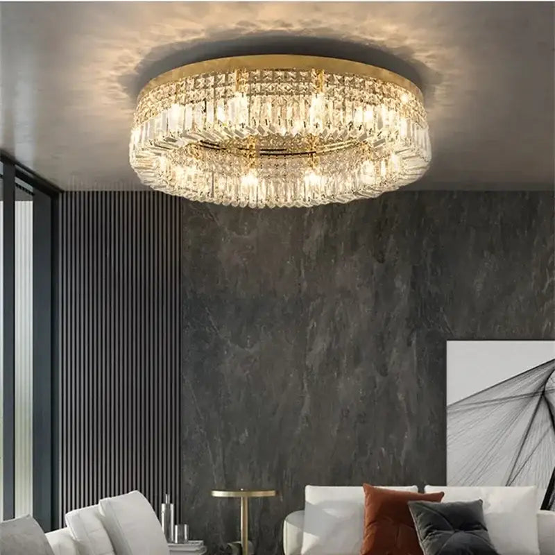 Modern gold multi tier crystal led ceiling light dining room