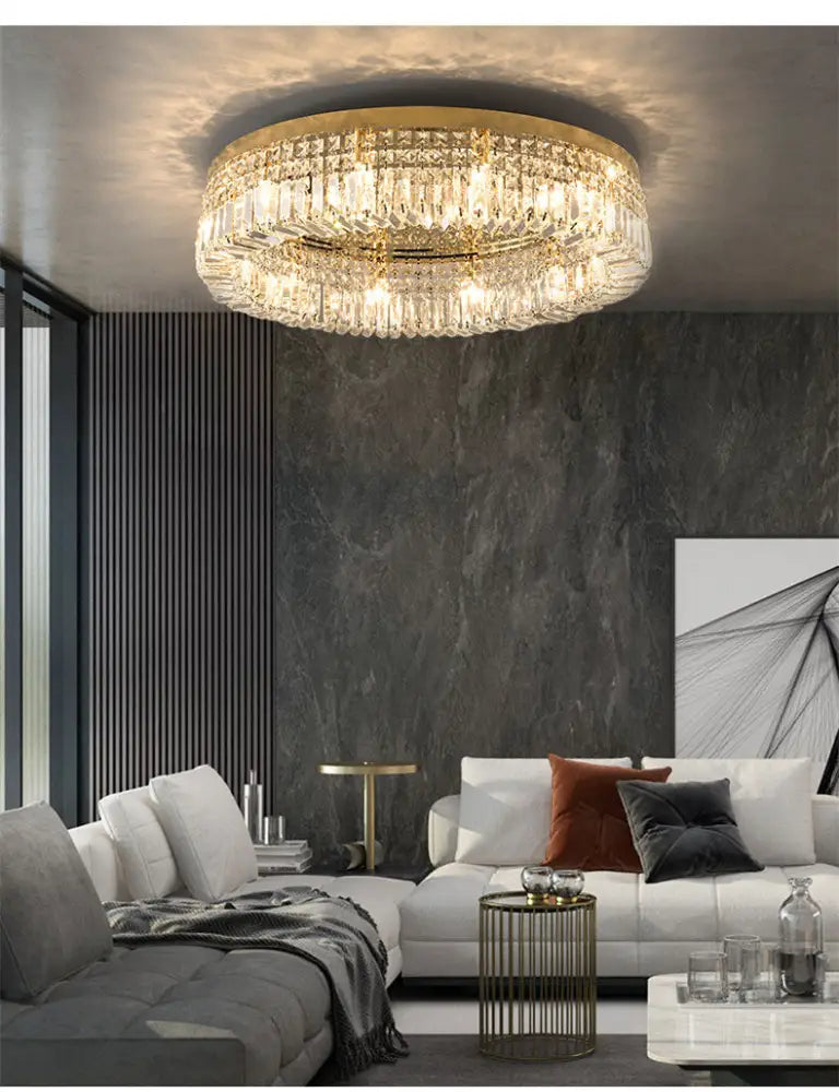 Modern gold multi tier crystal led ceiling light dining room
