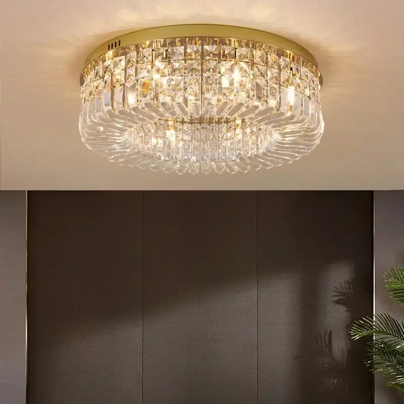 Modern gold multi tier crystal led ceiling light dining room