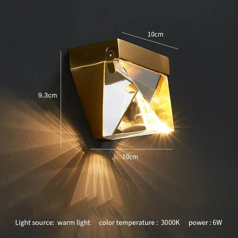 Modern gold crystal led wall sconce bedroom geometric light