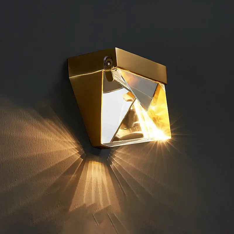 Modern gold crystal led wall sconce bedroom geometric light