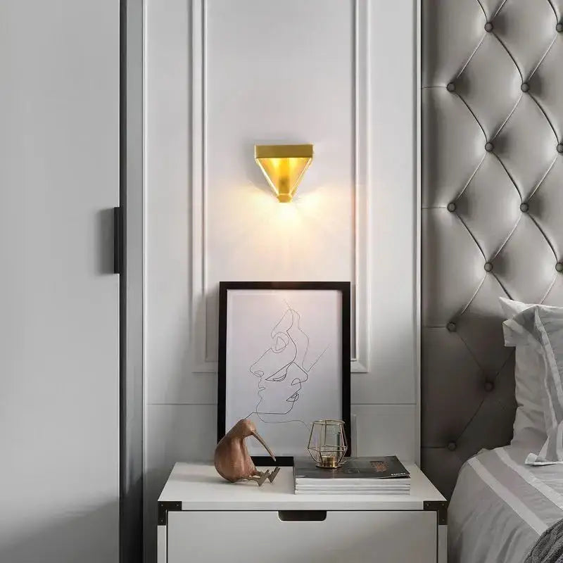 Modern gold crystal led wall sconce bedroom geometric light