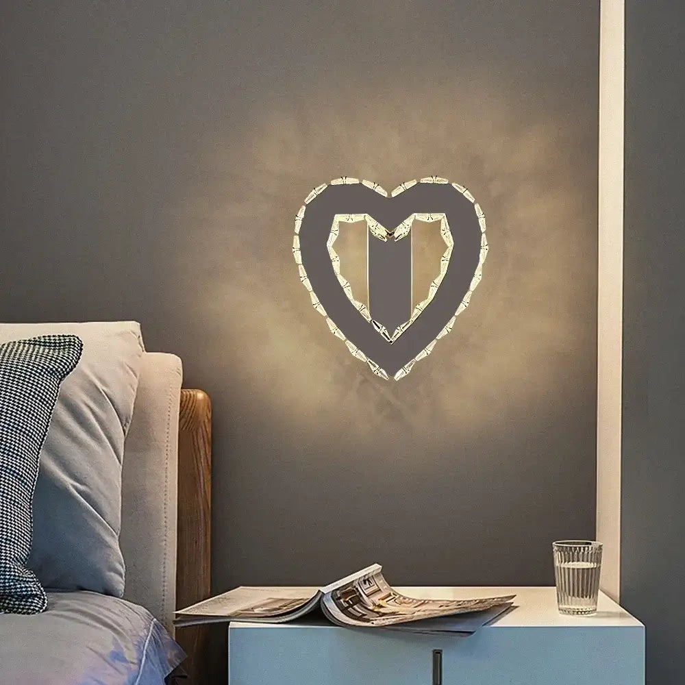 Modern heart crystal led wall sconce bedroom light