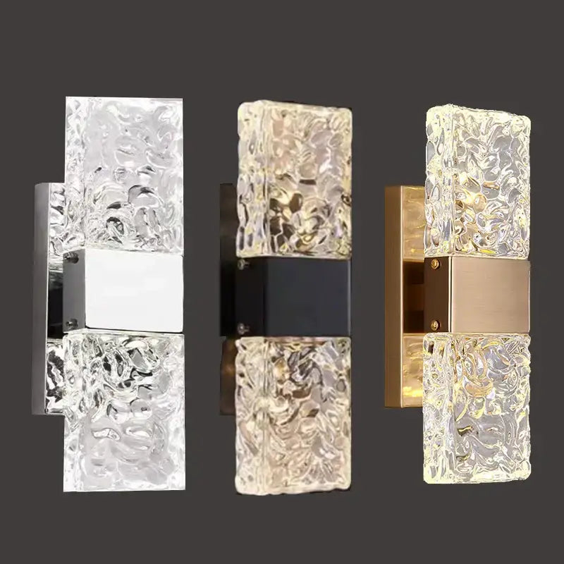 Modern textured glass led wall sconces in chrome black & gold bedroom