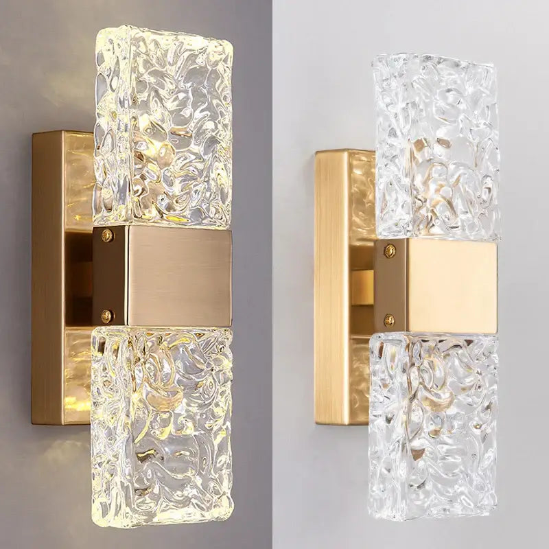 Modern textured glass led wall sconces in chrome black & gold bedroom