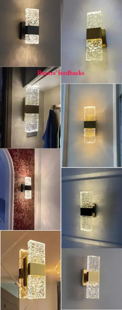 Modern textured glass led wall sconces in chrome black & gold bedroom