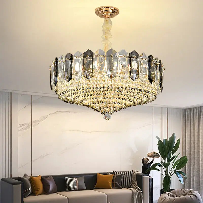 Modern gold tiered crystal light chandelier dining room