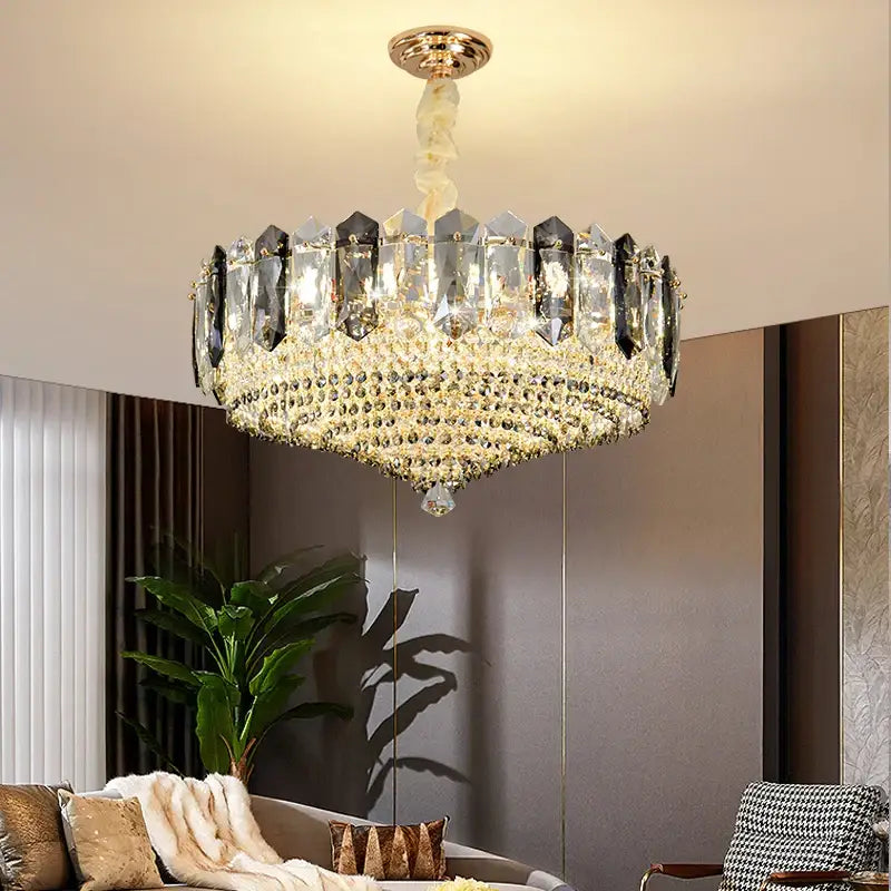 Modern gold tiered crystal light chandelier dining room
