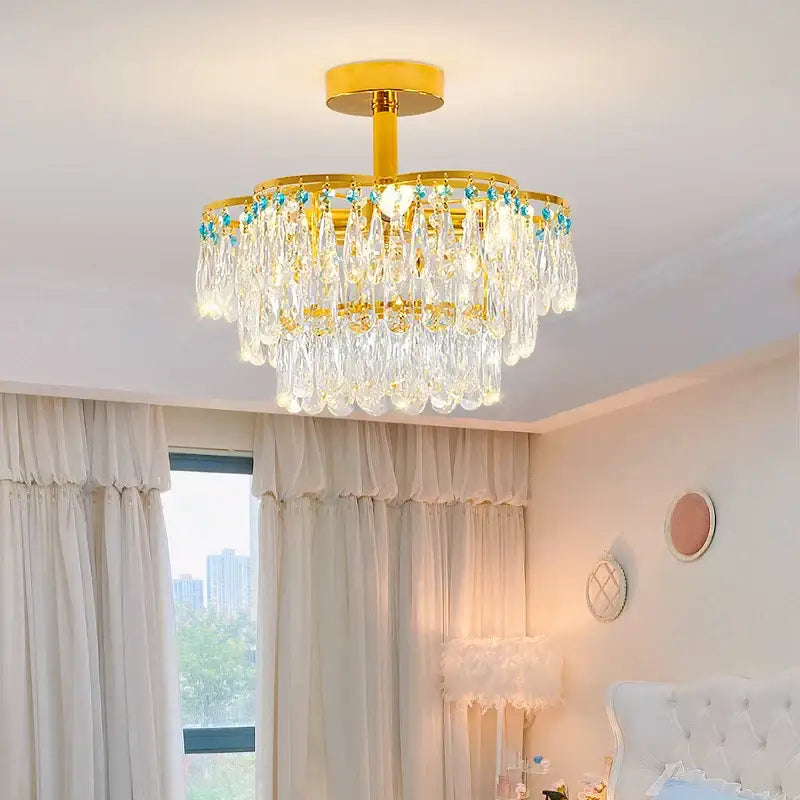 Luxury gold and turquoise crystal light chandelier dining room