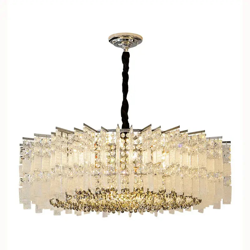 Modern rectangular chrome crystal light dining room chandelier
