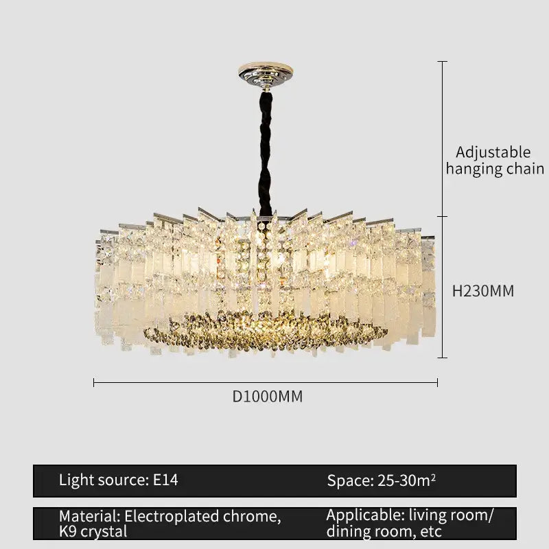Modern rectangular chrome crystal light dining room chandelier