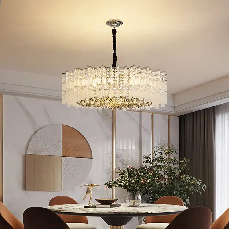 Modern rectangular chrome crystal light dining room chandelier