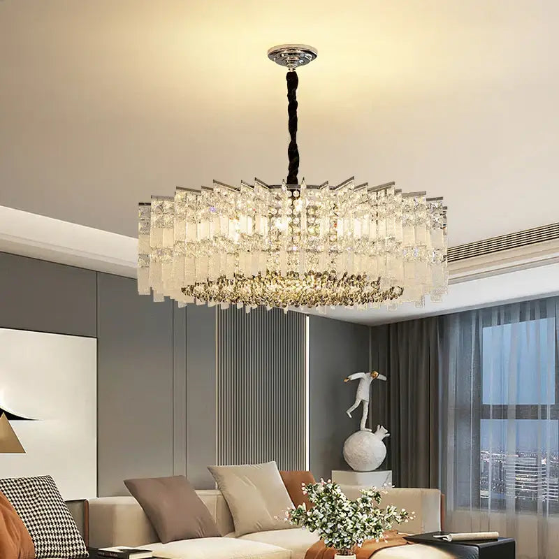 Modern rectangular chrome crystal light dining room chandelier