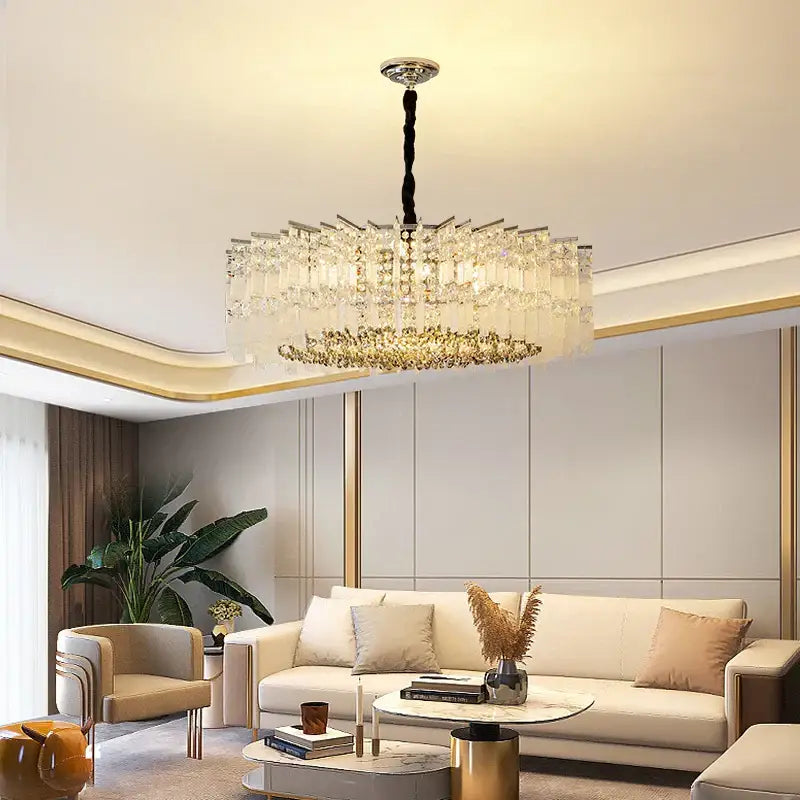Modern rectangular chrome crystal light dining room chandelier