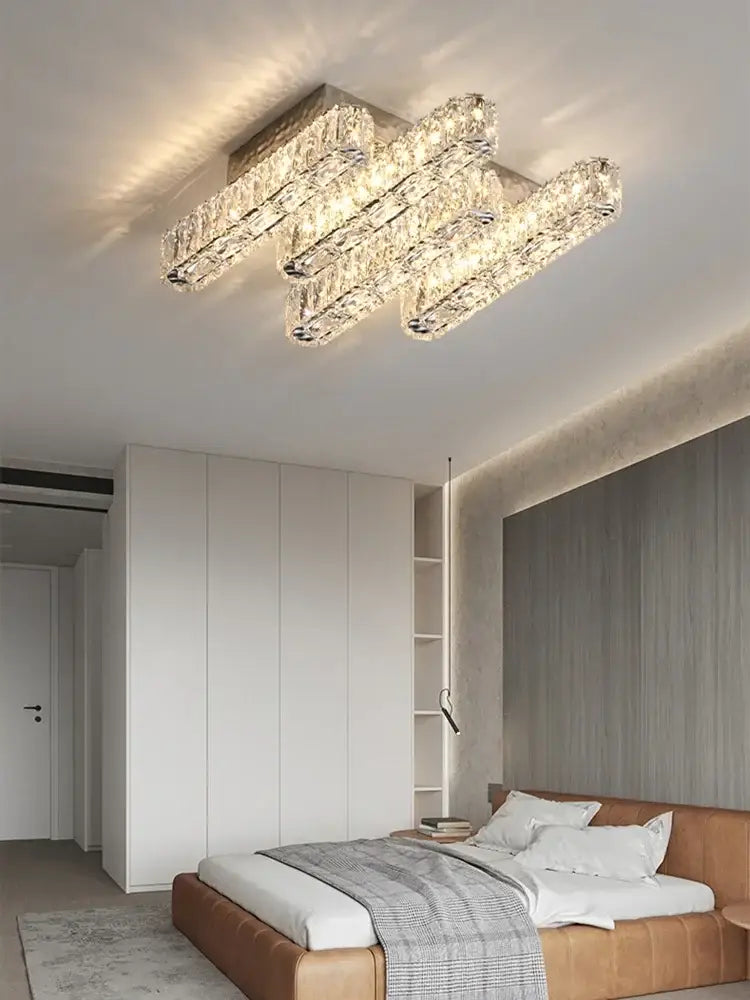 Modern crystal liner ceiling chandelier dining room led light