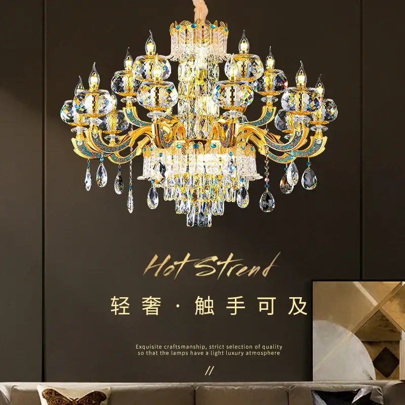 Grand multi tier gold crystal chandelier for living room
