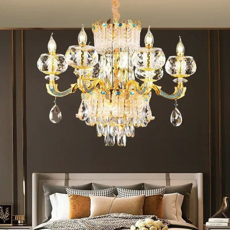 Grand multi tier gold crystal chandelier for living room