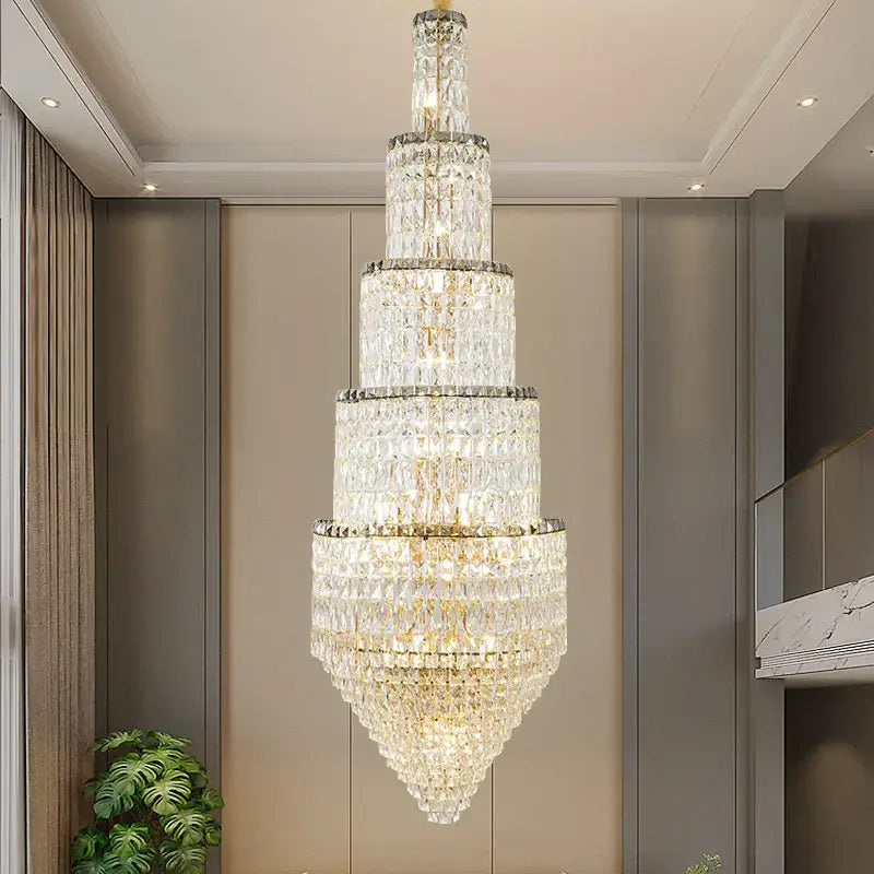 Modern gold crystal loft chandelier living room multi tiered light