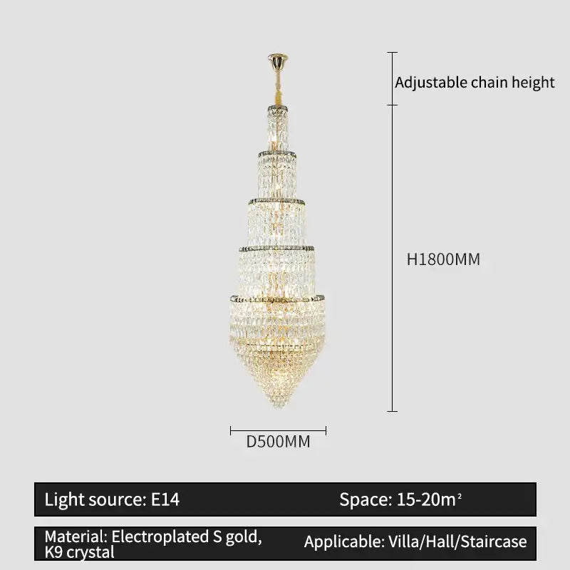 Modern gold crystal loft chandelier living room multi tiered light