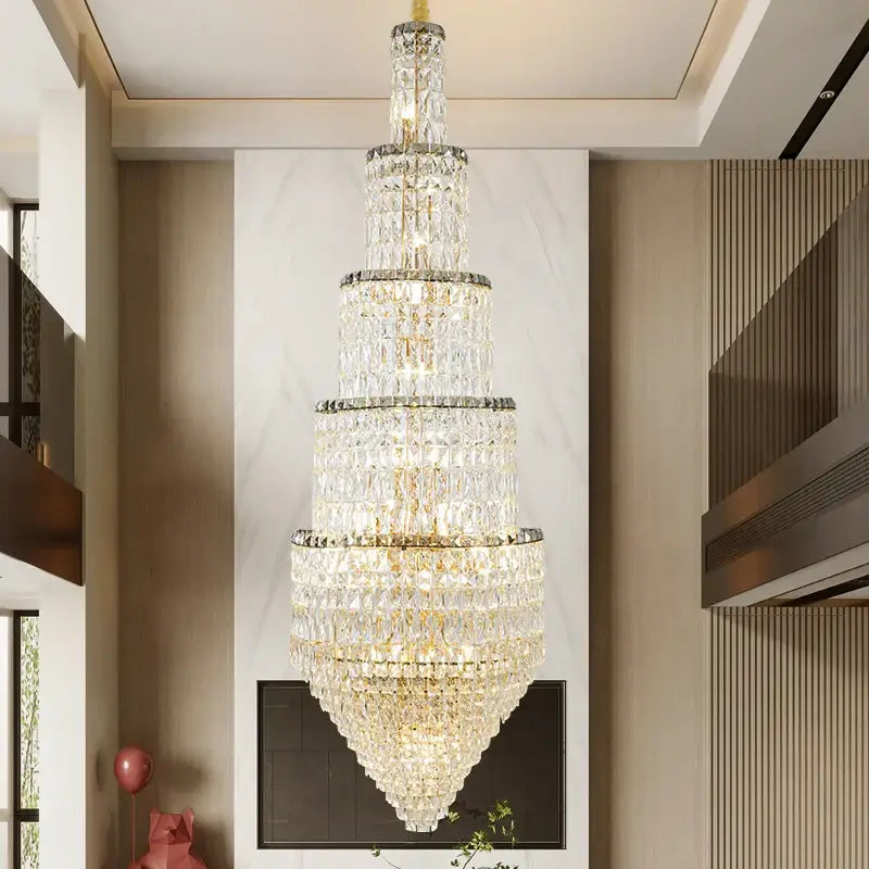 Modern gold crystal loft chandelier living room multi tiered light
