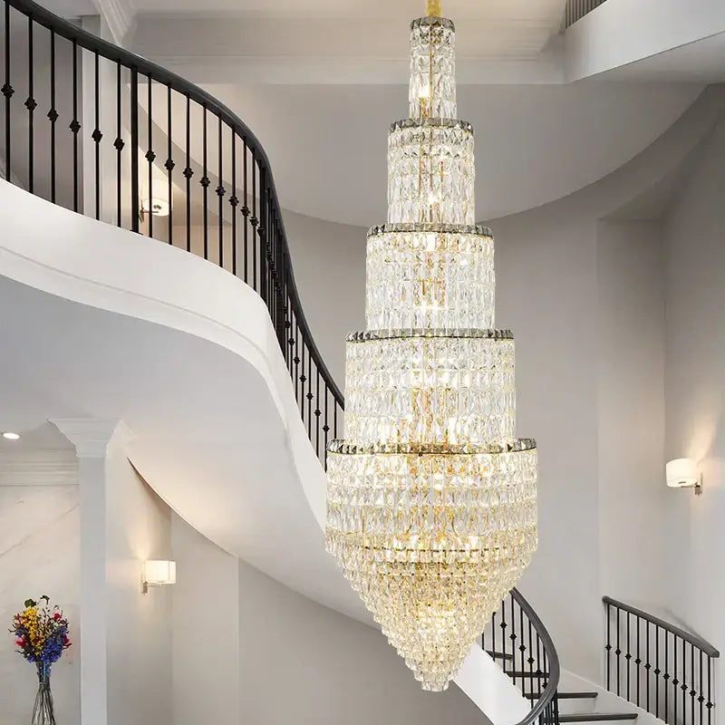Modern gold crystal loft chandelier living room multi tiered light