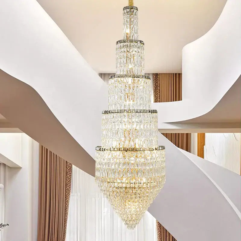 Modern gold crystal loft chandelier living room multi tiered light