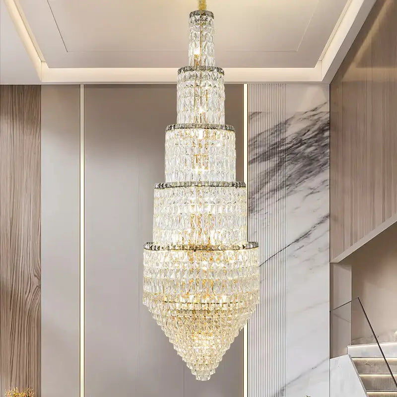 Modern gold crystal loft chandelier living room multi tiered light