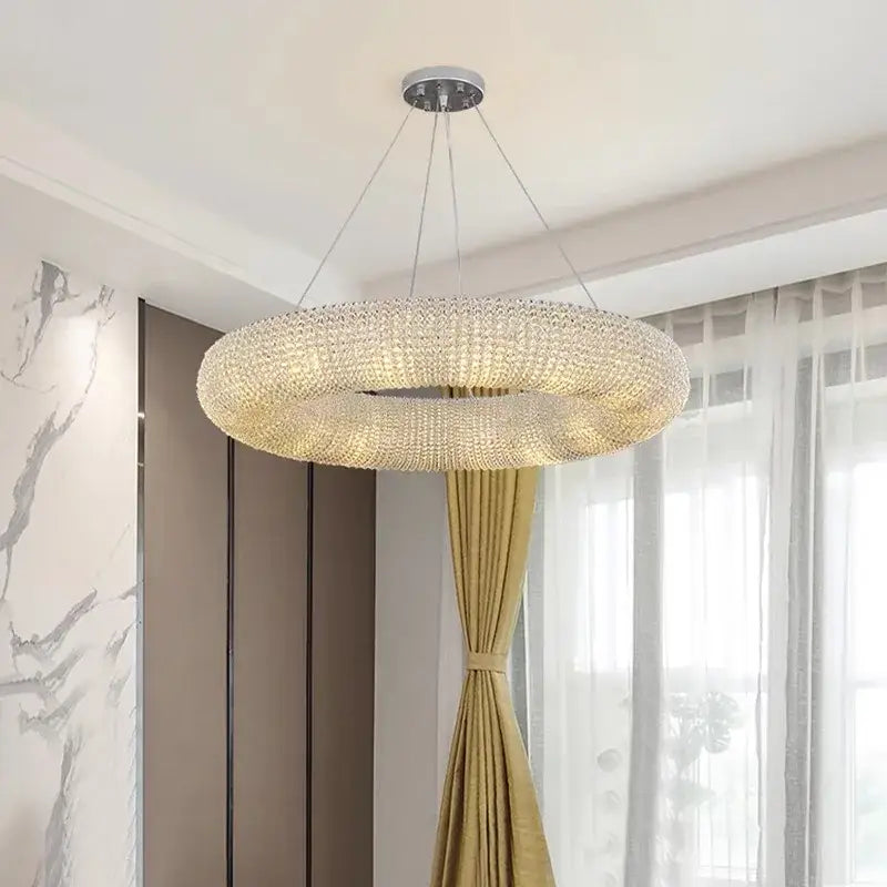 Modern crystal loft chandelier living room silver led pendant light