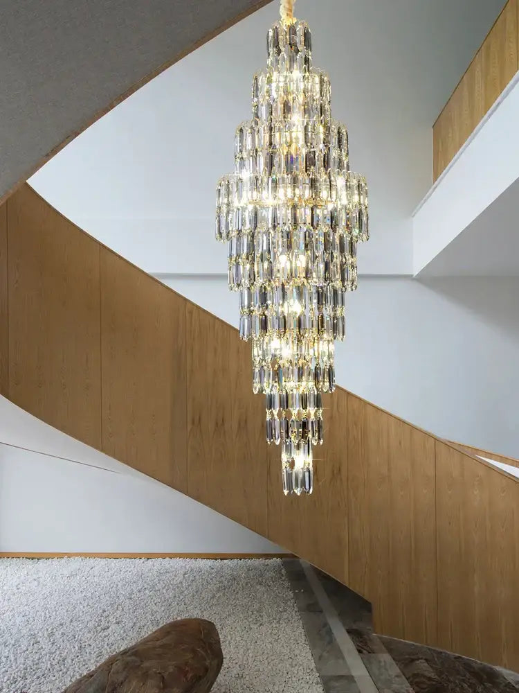Crystal spiral tiered loft pendant light for staircase and living room